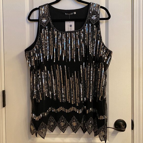 Sequen Beaded Sleeveless Top NWT size XXL Black Silver - Picture 2 of 9